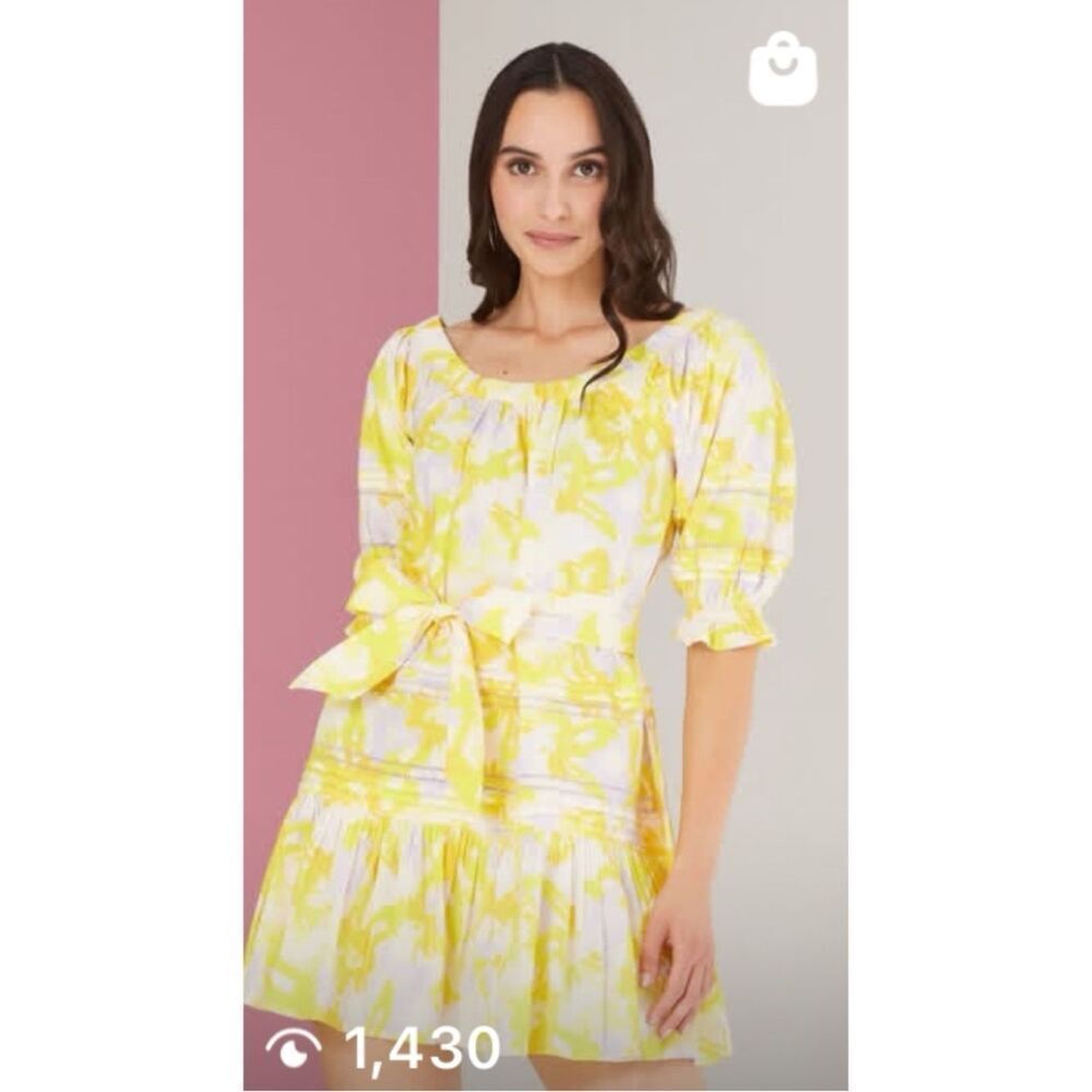 Alivia Victoria Krasny Cotton Yellow Floral Tie-Waist Mini Dress Size XS